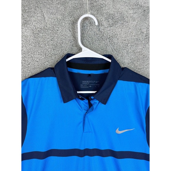 Nike Polo Shirt Mens Size Large Blue Color BlockedDri Fit Golf Shirt Streach